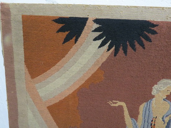 French Art Deco Tapestry Style Jean Dupas Maiden With Fawns
